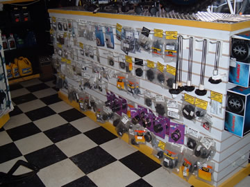 Snowmobile parts wall